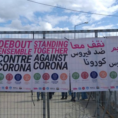 Aufklärungskampagne des Moria Corona Awareness Teams